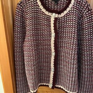 Talbots Maroon and Beige Cardigan